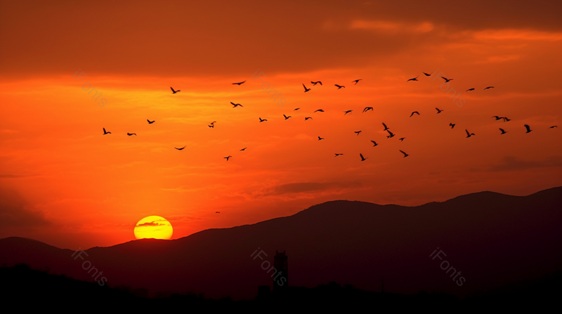 大雁南飞户外夕阳落日风景摄影图,高清,摄影图,摄影图片,图片大全,摄影图免费下载